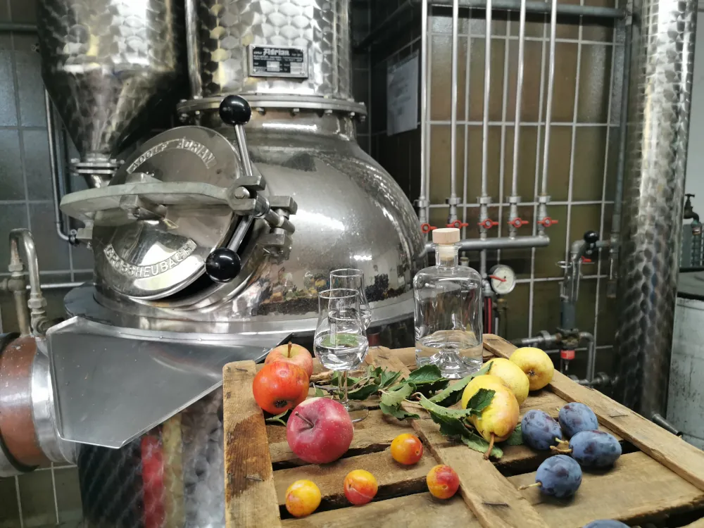 Verschiedene Obstsorten vor dem Brenngerät